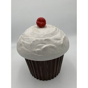 Vintage 1977 E.S. Molds Cupcake  w/ Cherry Kitsch Cookie Jar Large Canister